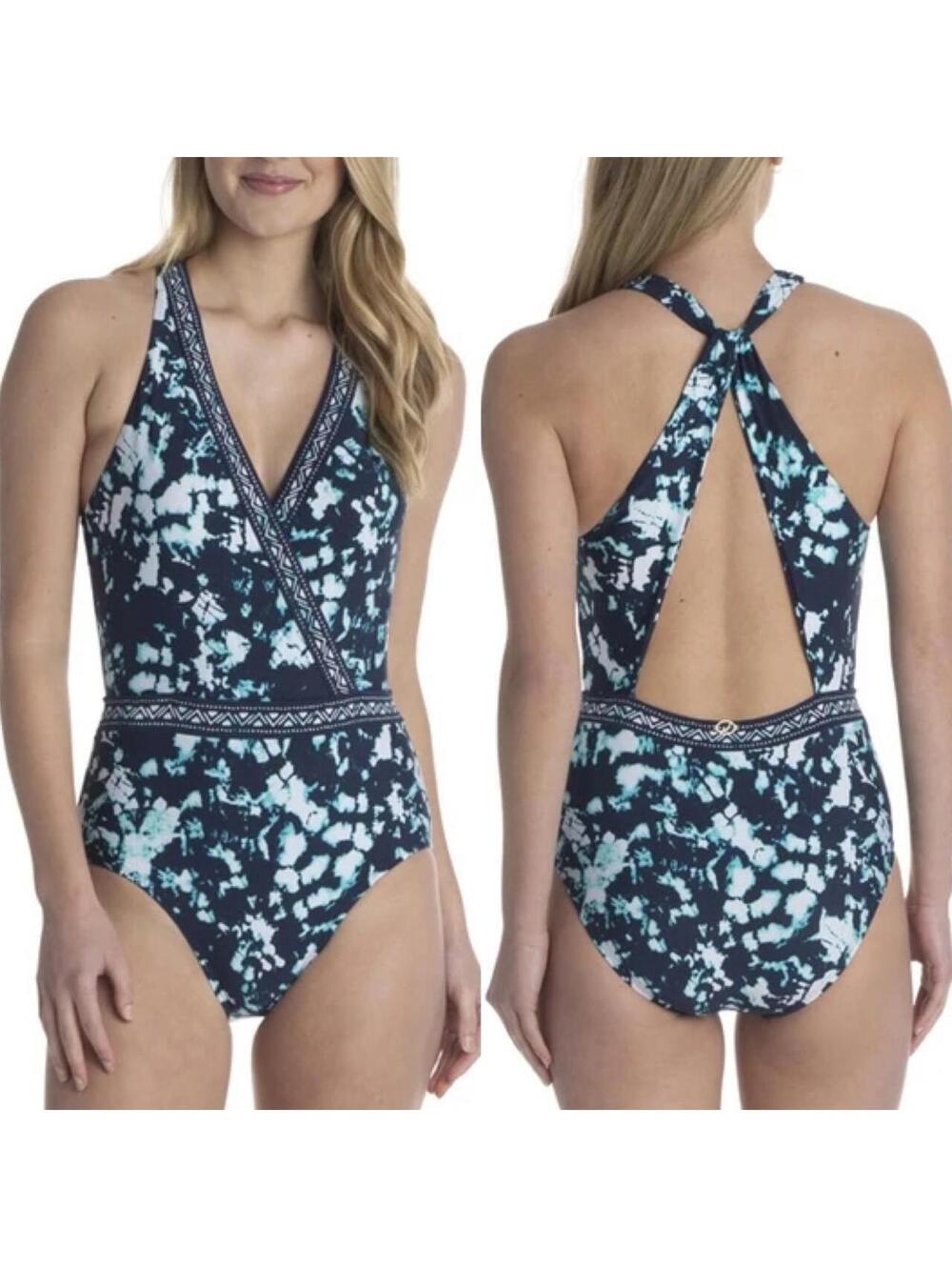 Jantzen Mare Tie Dye Wrap Open Back One Piece Swimsuit Size 12